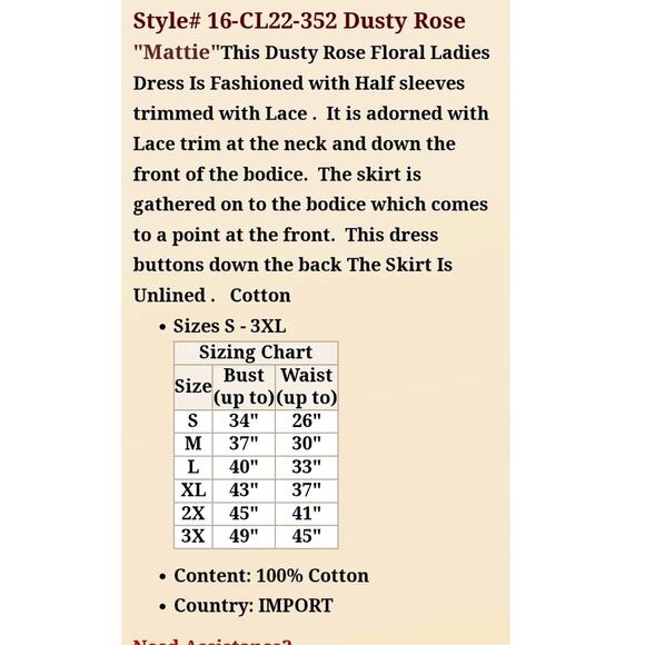 NEW Frontier Classics Mattie Dress XL Maxi Prairie Western Floral Colonial Rose - Picture 4 of 13